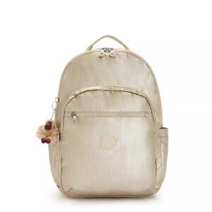 NWT Kipling Seoul Extra Large Metallic 17" Laptop Backpack in Starry Gold